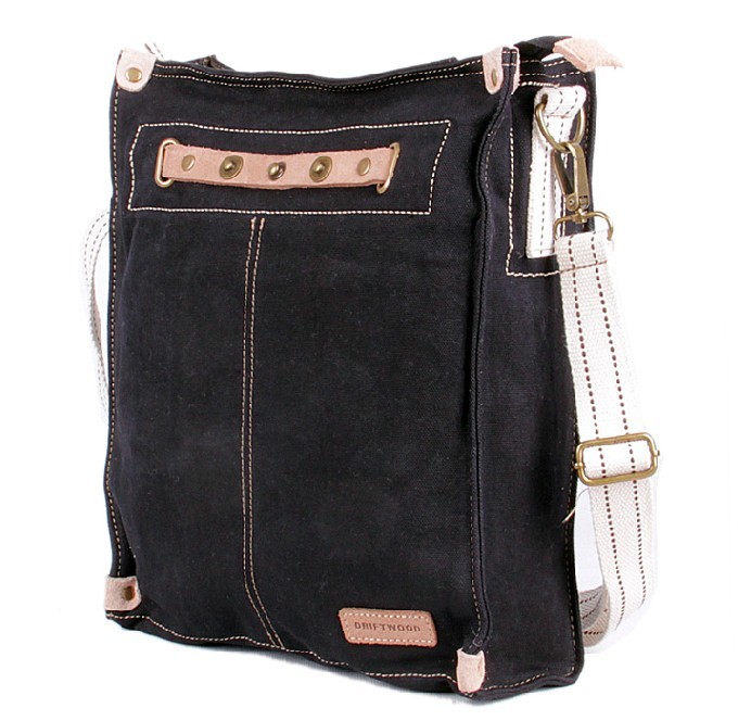 black canvas messenger bag with pockets