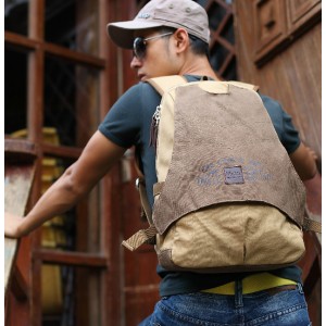 khaki Vintage canvas backpack for men