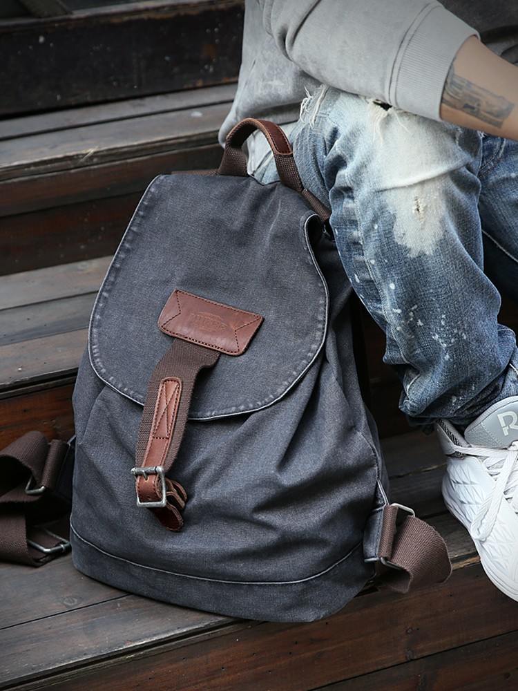 British Style Canvas Rucksacks, Drawstring Backpack For College - YEPBAG